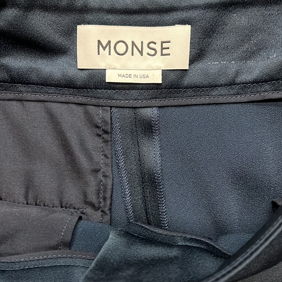 MONSE navy poly blend silky wide leg cropped pajama style pant. - Picture 4 of 6